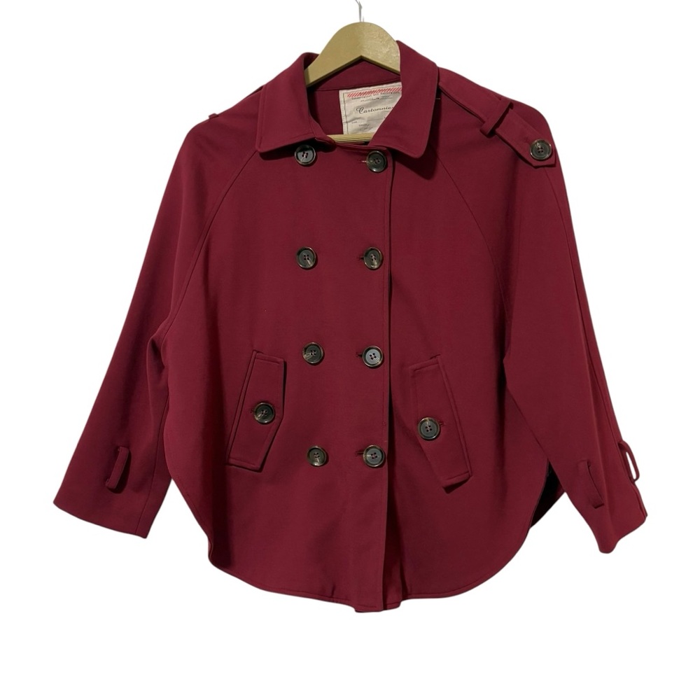 Anthropologie Cartonnier Red Button Up Pea Coat Size XS Oversized Outdoor Boho